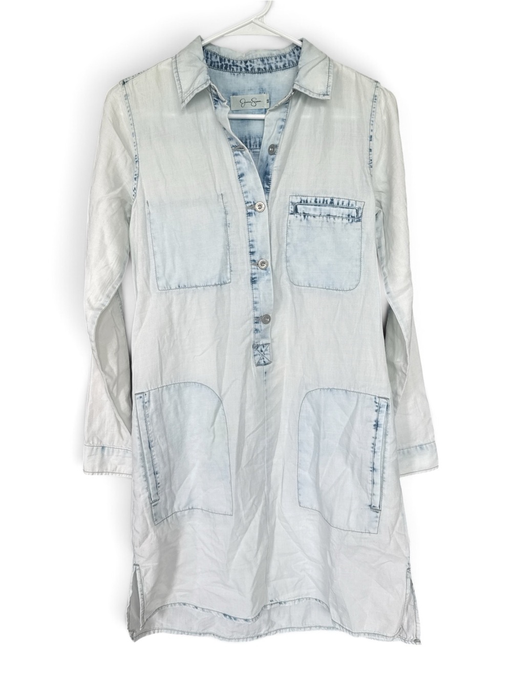 Jessica Simpson Light Wash Denim Shirt Dress in Pale Blue